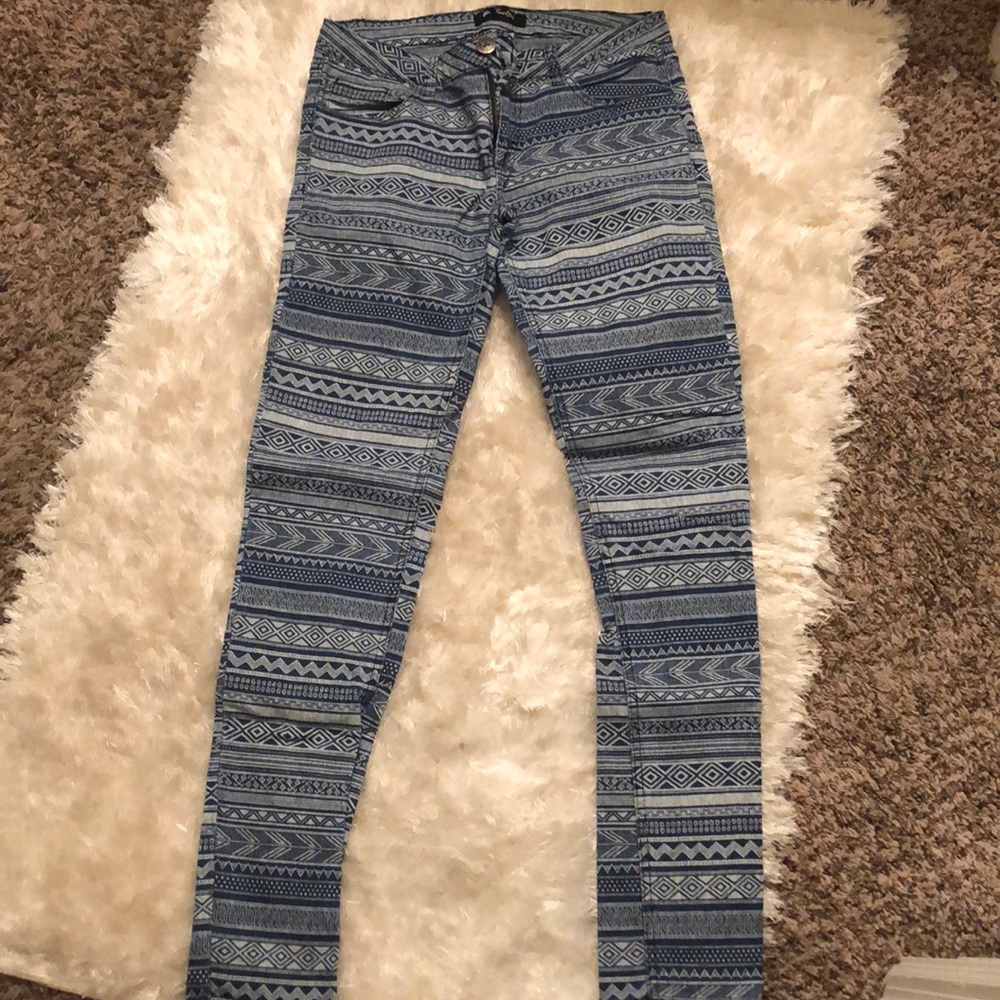 Blue and white pattern jeans